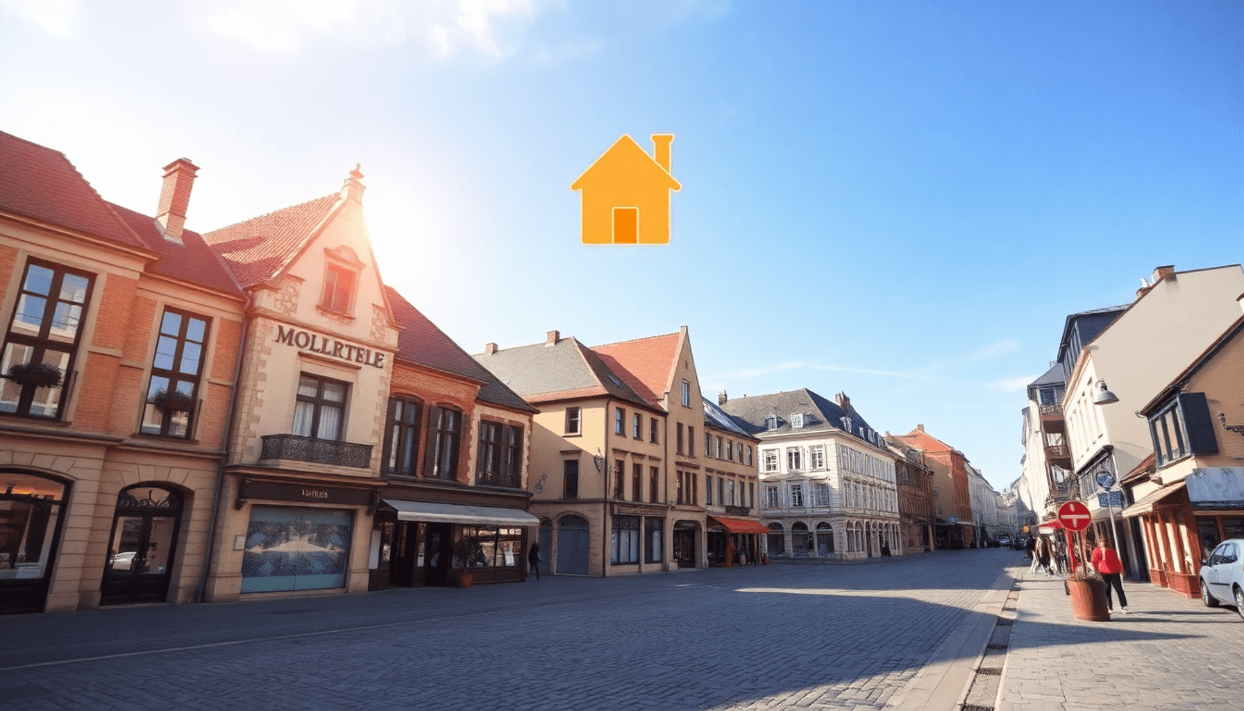 Scène urbaine ensoleillée à Arras avec ses bâtiments historiques et ses rues pavées