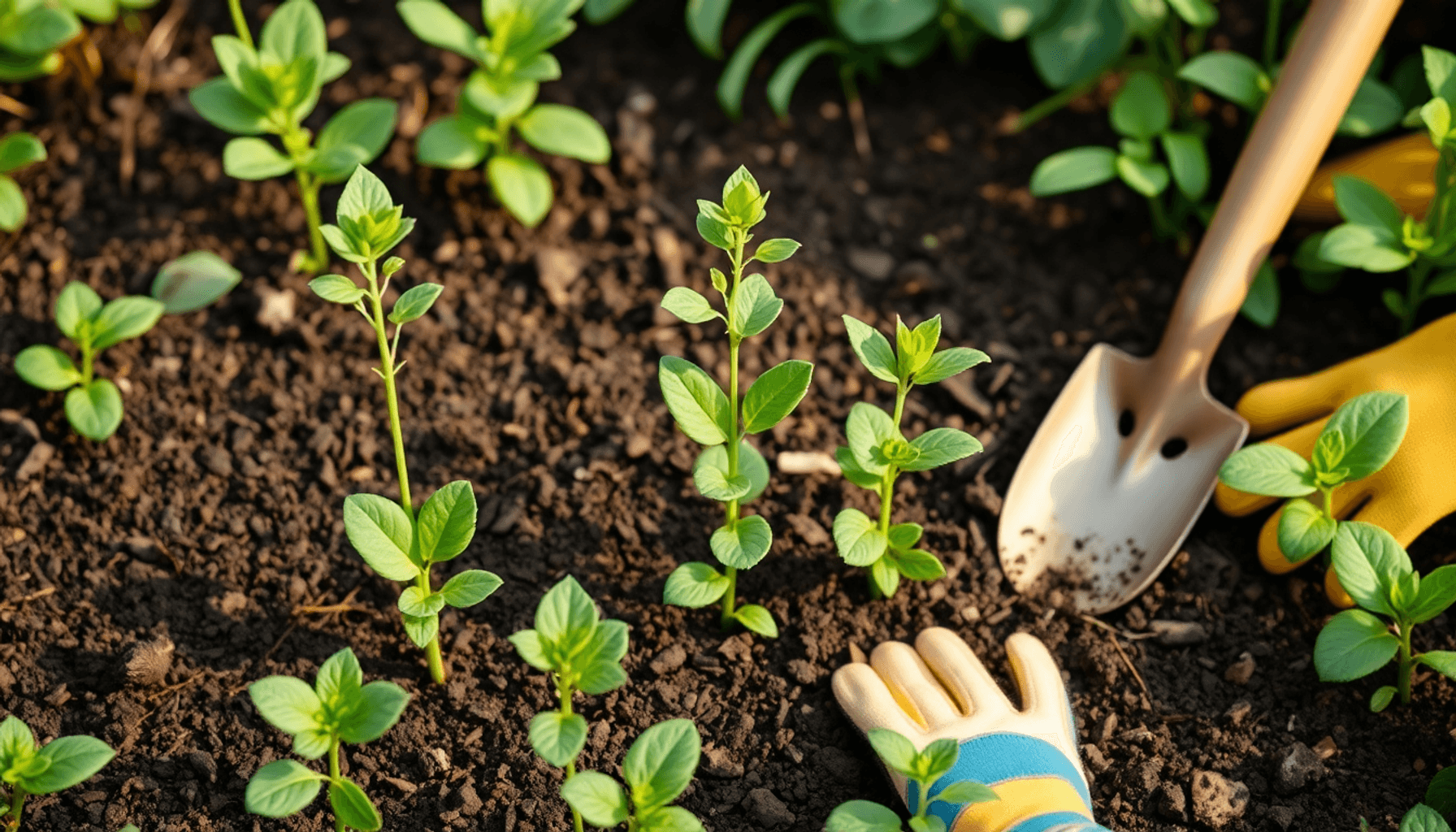 Jardin luxuriant avec des plantes vertes et des mauvaises herbes à grandes feuilles