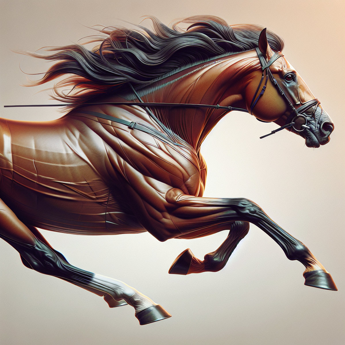 A majestic horse in full gallop, symbolizing legendary racehorses of history.