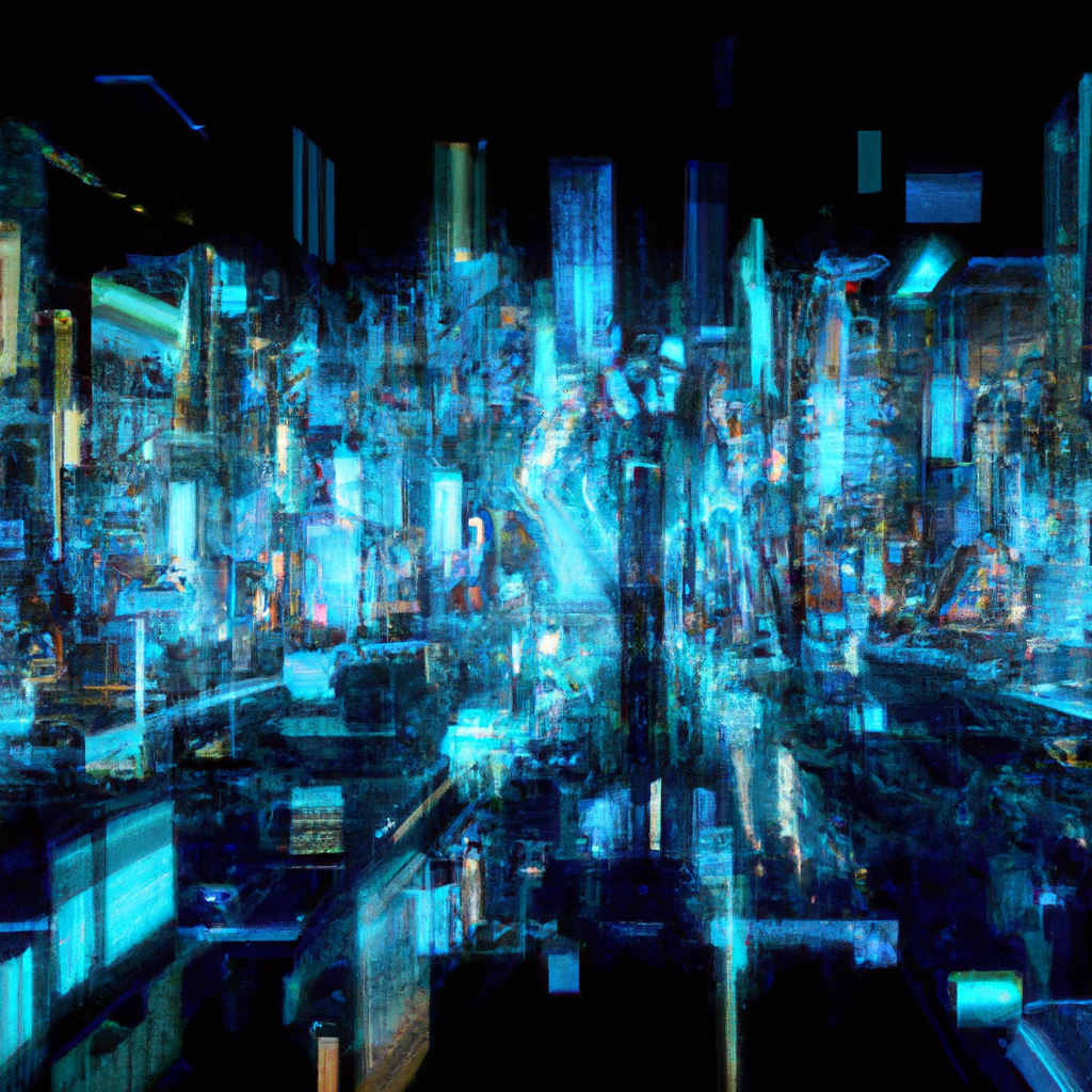 Abstract digital art of a futuristic cityscape, symbolizing high-income skills in technology and innovation.