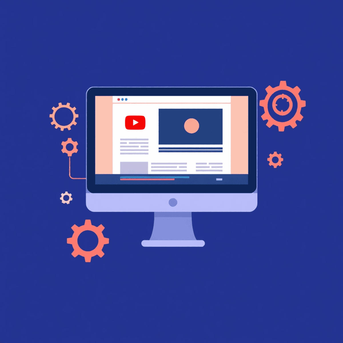 A colorful illustration of a computer screen showing a blog post and a YouTube video thumbnail, surrounded by AI symbols like gears and circuits, highlighting content transformation.