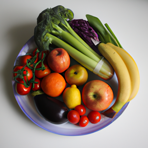 A plate filled with colorful fruits and vegetables, representing healthy eating habits.