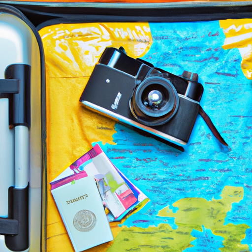 A suitcase filled with travel essentials, a map, and a camera, symbolizing the excitement and adventure of planning a dream vacation.