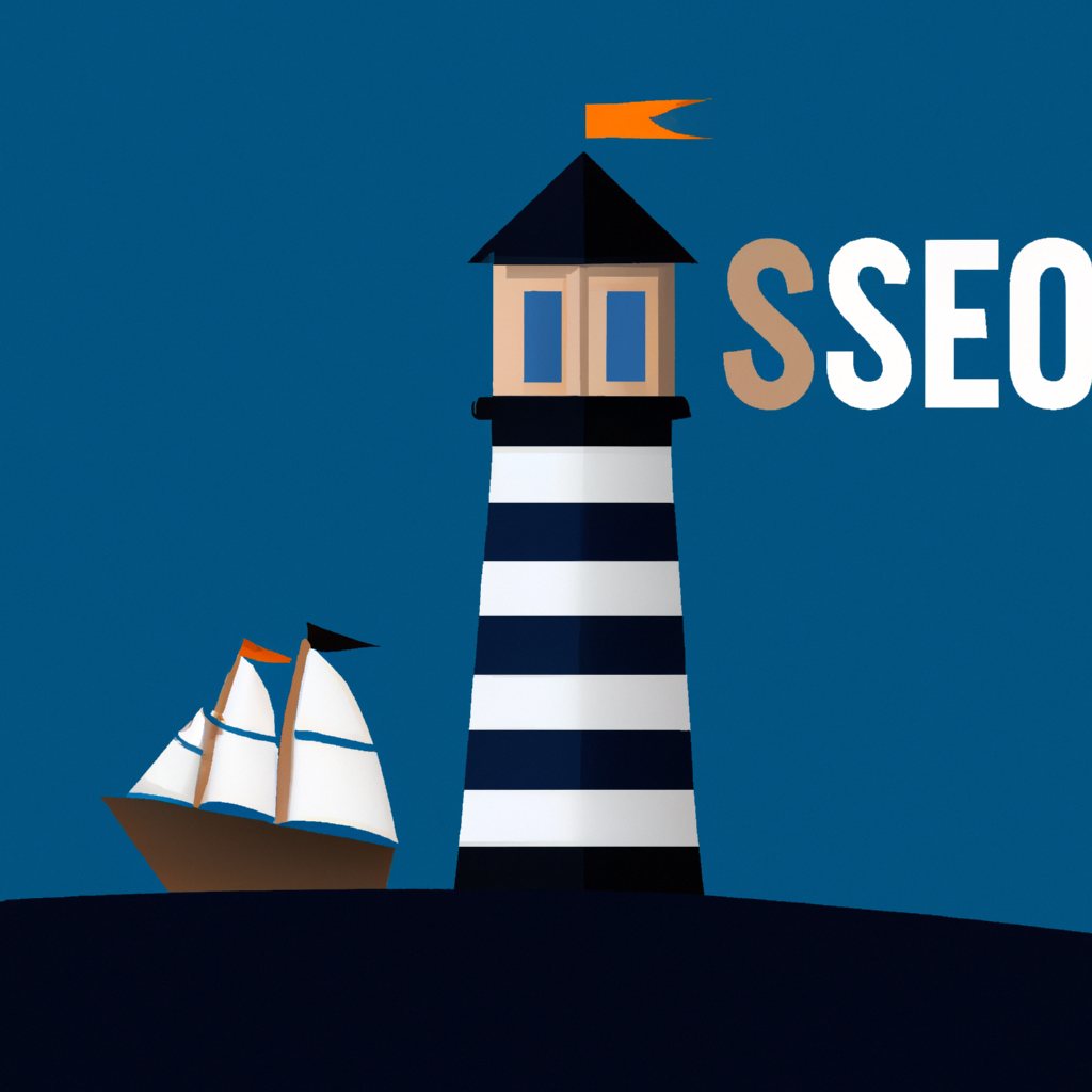 A digital art representation of a lighthouse guiding a ship, symbolizing the benefits of SEO for moving companies.