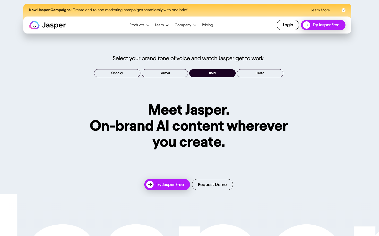 Jasper website frontpage