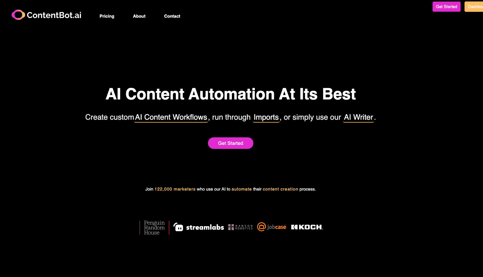 Contentbot website frontpage