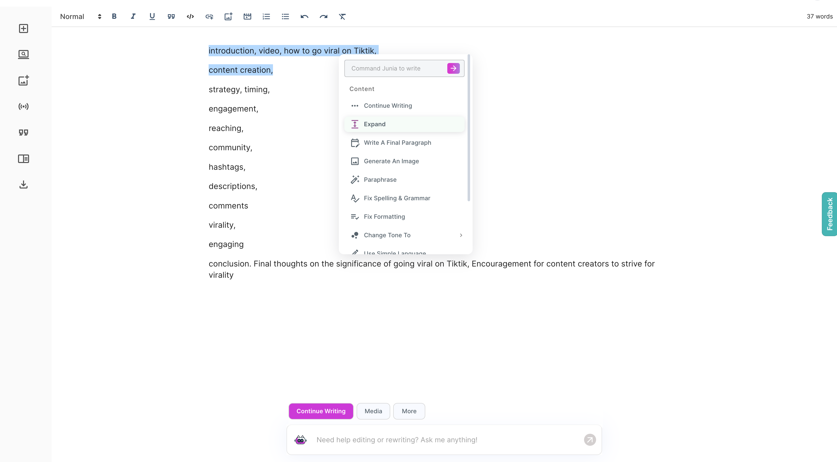 Start from a couple of keywords