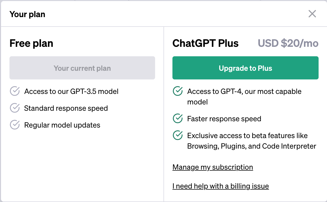 ChatGPT pricing plans