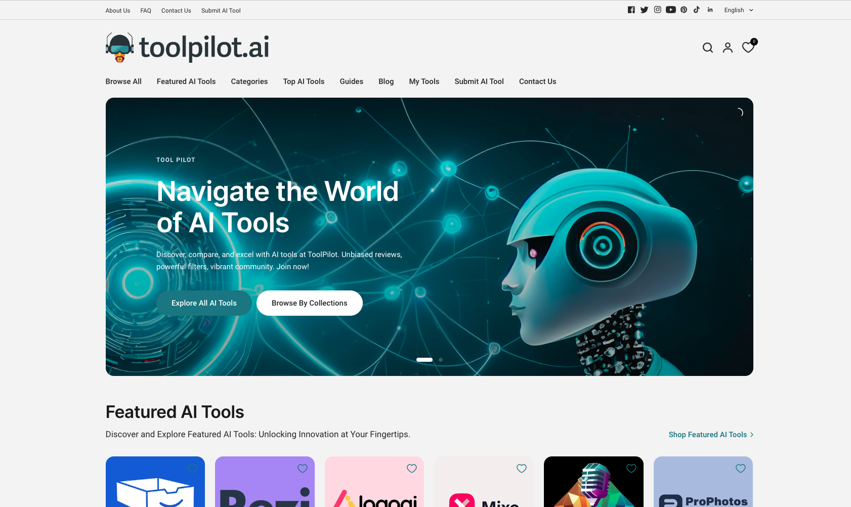 toolpilot.ai's user interface for search through a list of AI Tools