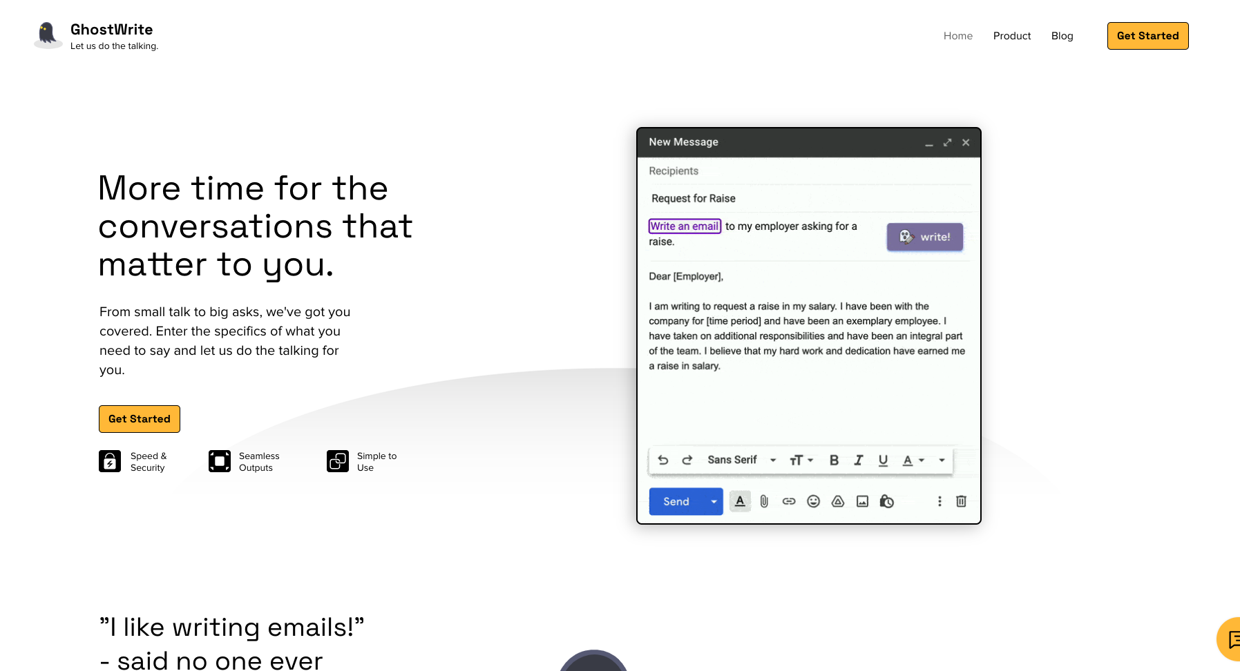 An example email created by GhoastWrite's email writing tool.