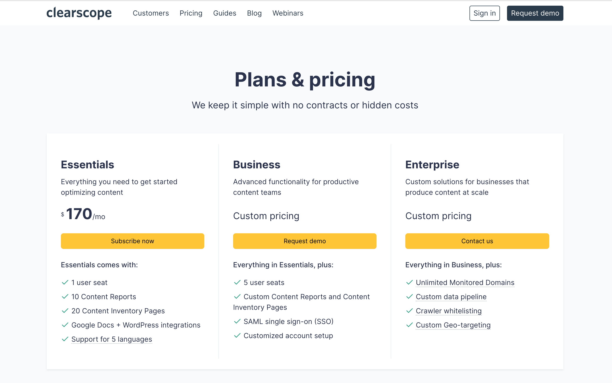 Clearscope Pricing Plans