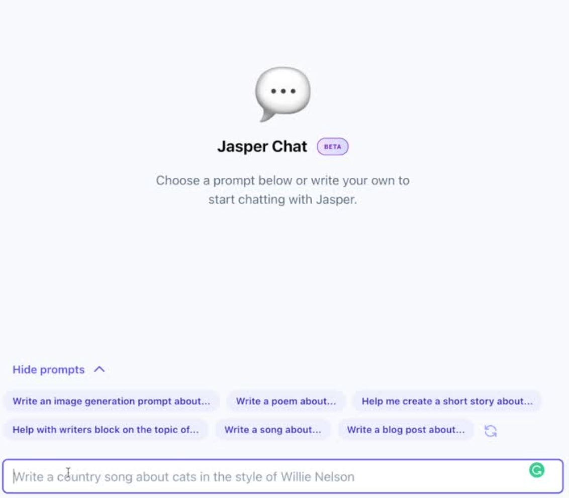 Jasper Chat's User Interface - a  strong ChatGPT alternative for writing