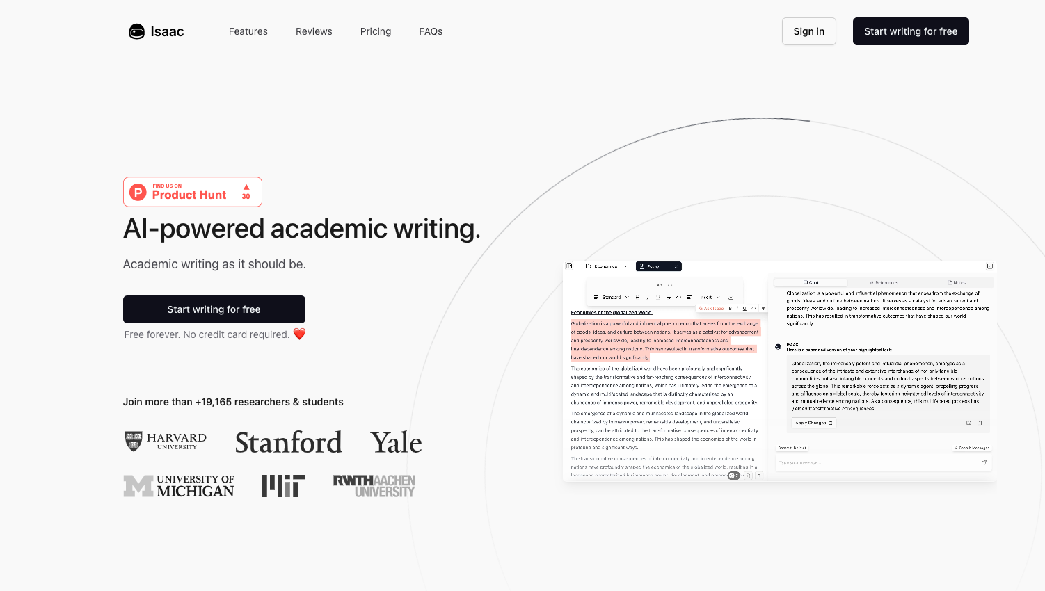 Isaac's Editor for AI-powered academic writing