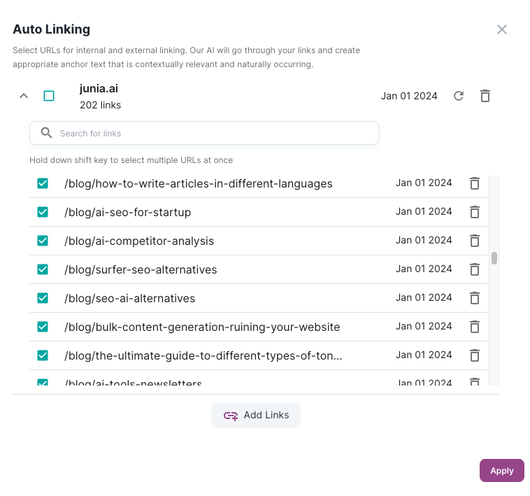Select A List Of Important URLs For Content Clustering