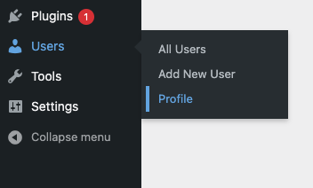 Navigate to wordpress profile page