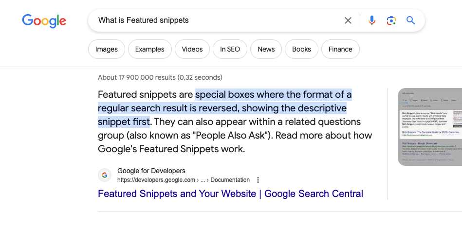 An example of featured snippet