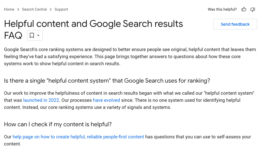 Helpful content and Google Search results FAQ from Google