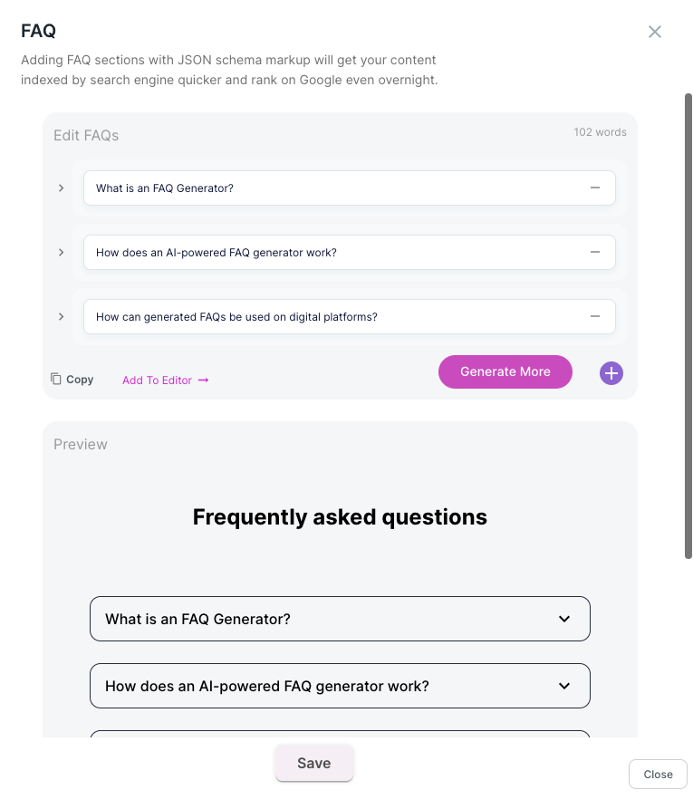 Junia AI's FAQ Generator