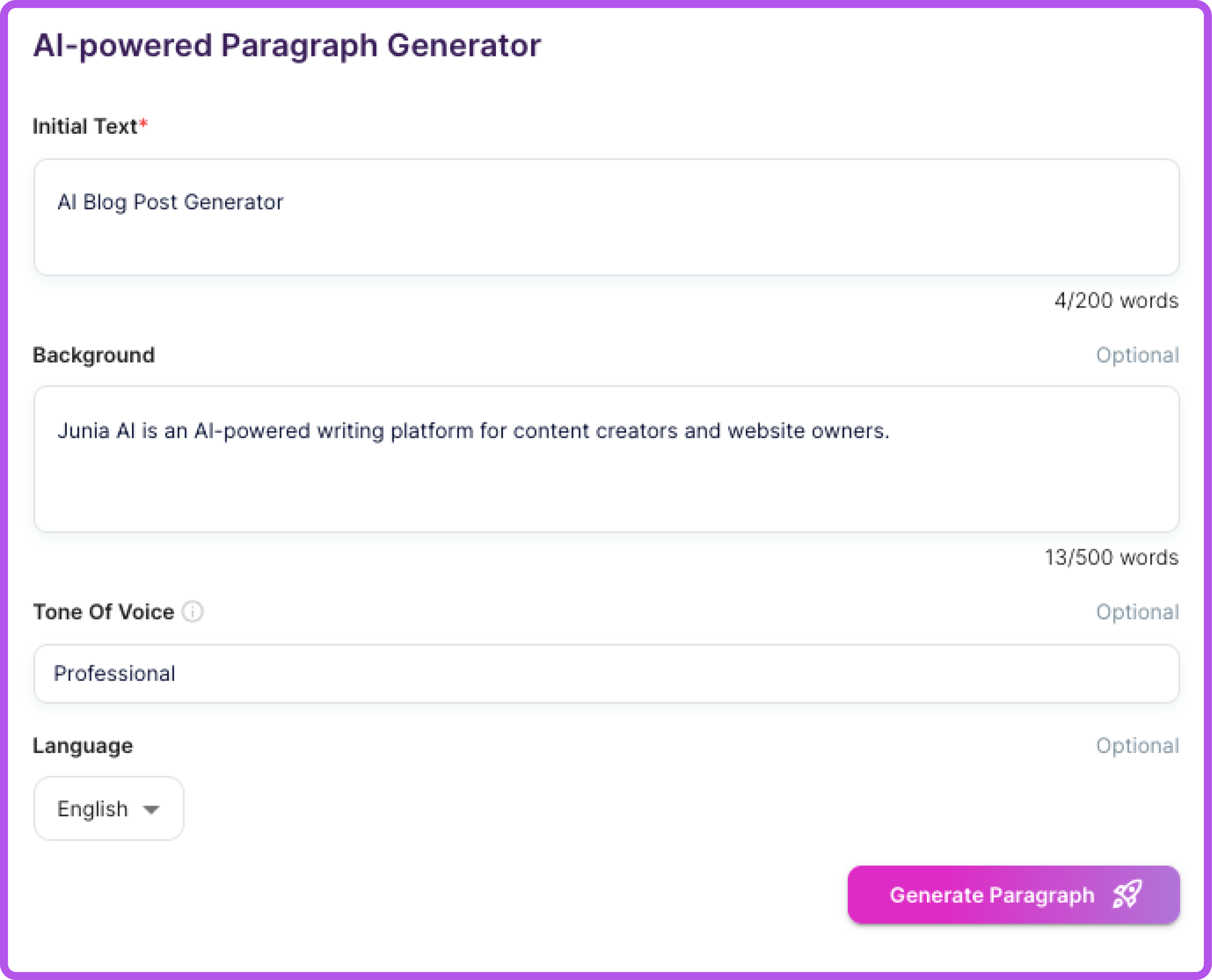 AI writing generator for blog content.
