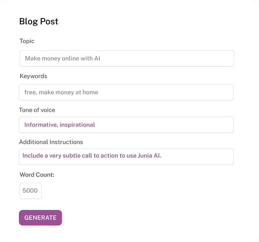 Customizing Tone of Voice in Junia AI's Blog Generator