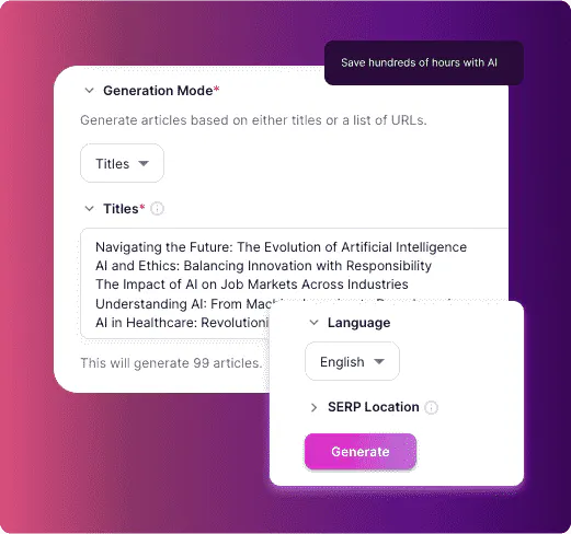 Screenshot of a content calendar generator with a list of topics and briefs