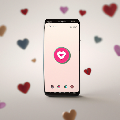 A smartphone with a heart symbol on the screen, surrounded by various dating app icons.'