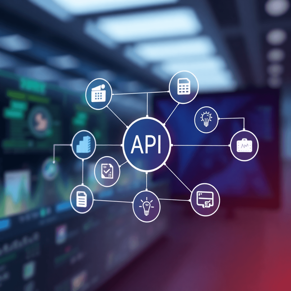 Digital interface with interconnected API icons and data flow graphics on a clean, tech-inspired background symbolizing scalable software systems.