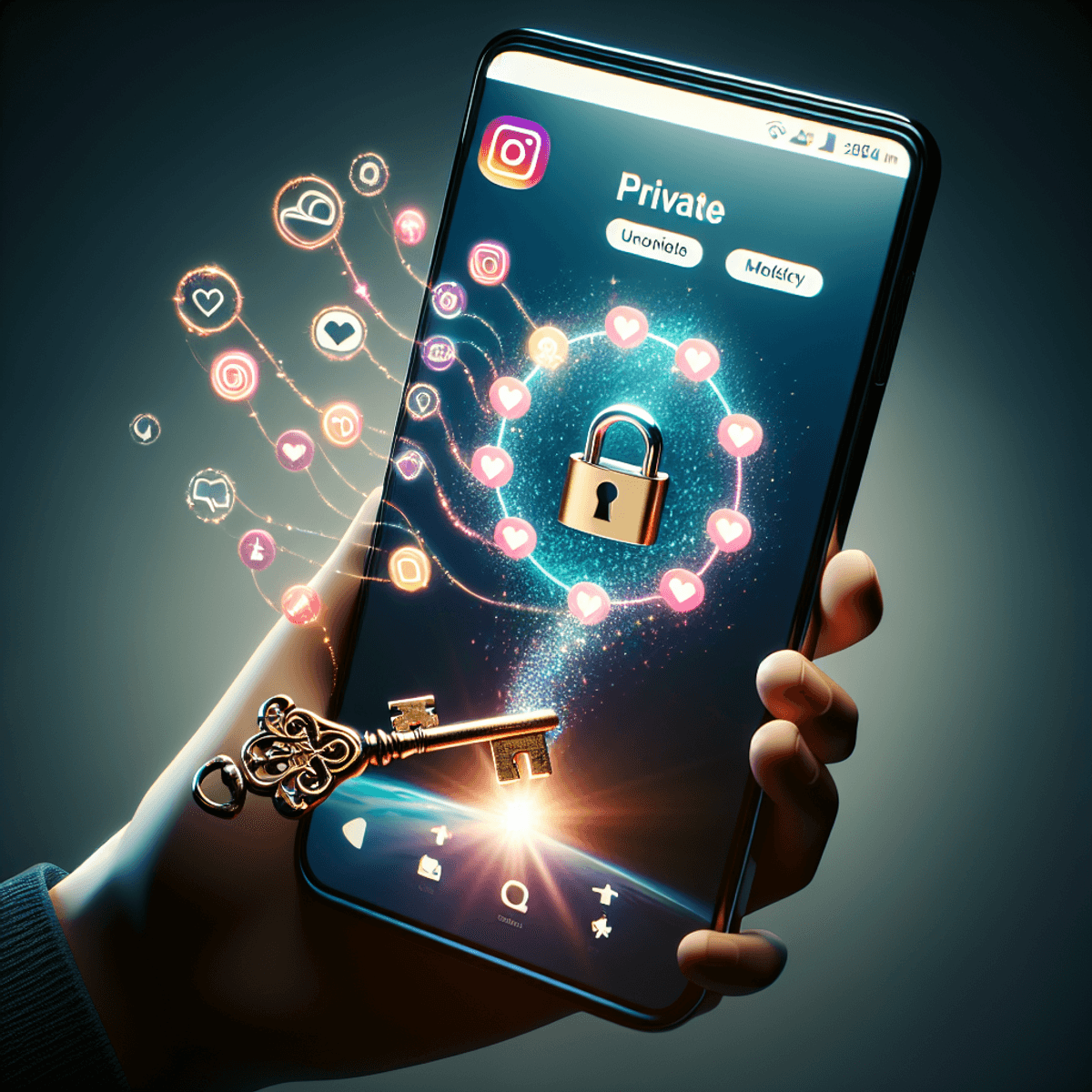 Ein gesperrtes soziales Medienprofil mit einem mystischen Schlüsselsymbol.