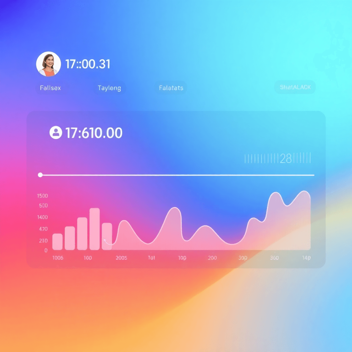 Moderne digitale Benutzeroberfläche mit Social-Media-Metriken, ausgewogenem Verhältnis von Ansichten zu Likes, eleganten Symbolen und klaren Grafiken.