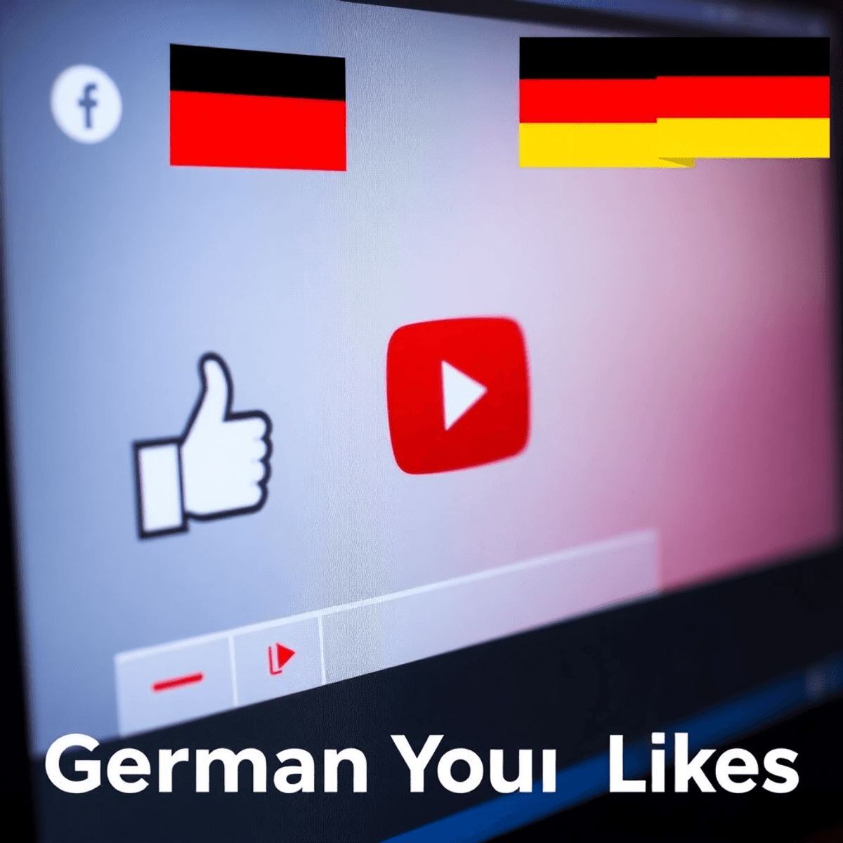 Nahaufnahme eines Computerbildschirms mit einem YouTube-Video, Like- und Daumen-hoch-Symbolen sowie einer dezenten deutschen Flagge im Hintergrund.